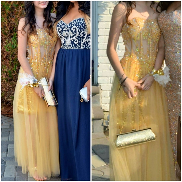 JJs house A-line Sweetheart Floor-Length Tulle Sequin Prom Dresses With Beading - Picture 4 of 16